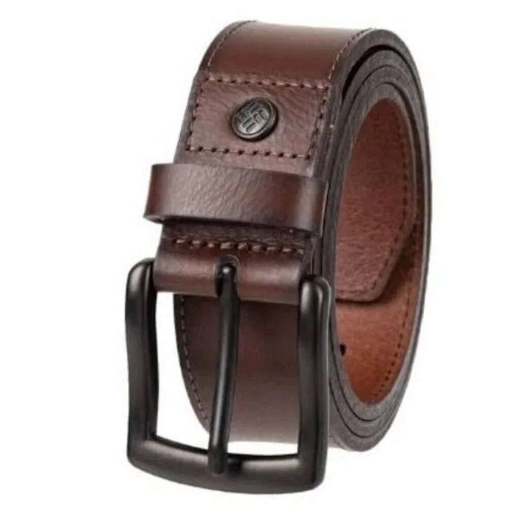 Columbia Men's XL Brown Leather Belt 42-44 With Brushed Metal Buckle i1787